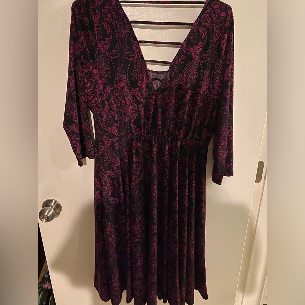 Torrid Black and Purple 3/4 Sleeve Dress - Picture 1 of 5